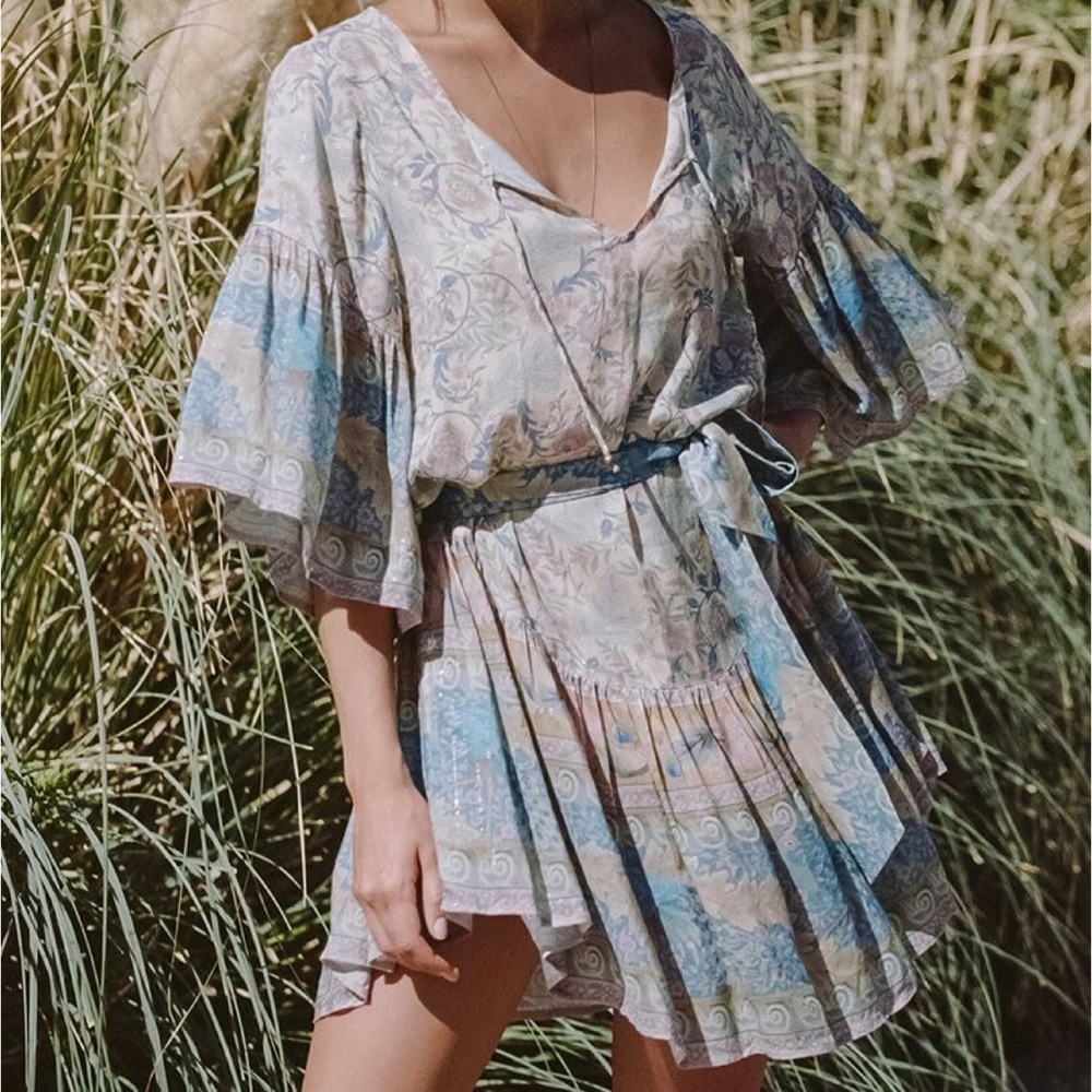 Opal Wide Sleeve Boho DRESS Oasis Blue NEW - Picture 2 of 5